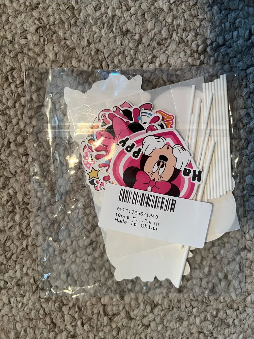 Disney Minnie Mouse Pink and Yellow 'Happy Birthday' Cake Topper